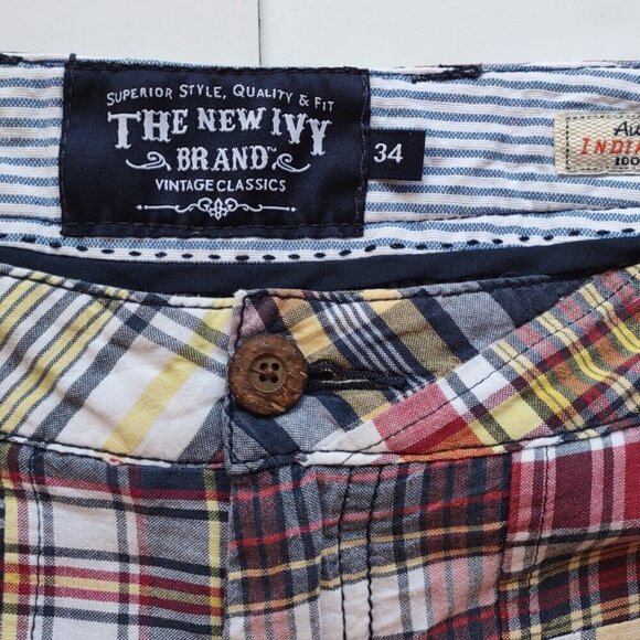 The New Ivy Brand Indian Madras Chino Shorts Patchwork Plaid Men's Size 34 - Picture 7 of 8